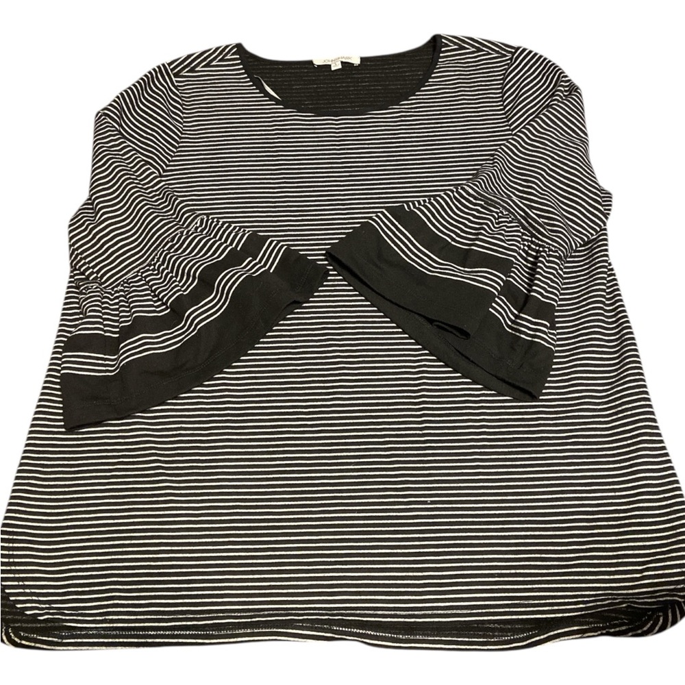 John Mark Black and White Striped Blouse